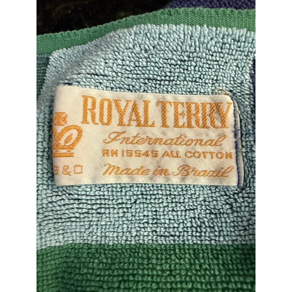 Vintage 1970's Royal Terry Beach Towel Retro Butterfly Green Blue Made In Brazil